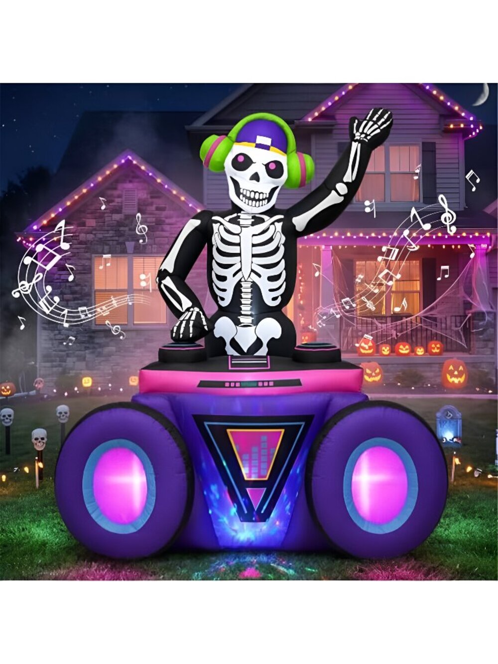 OurWarm 6FT Halloween Inflatables Skeleton DJ with Music Outdoor Decoration